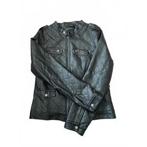 Bagatelle Goth Leather-Look Lined Jacket Diamond Pattern Zippers Size 10